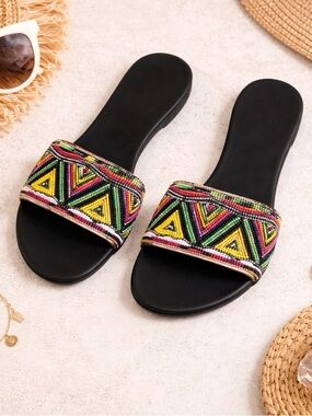 ALDO Beaded Slide Sandals Boho Resort Summer Flat Sandals 7.5